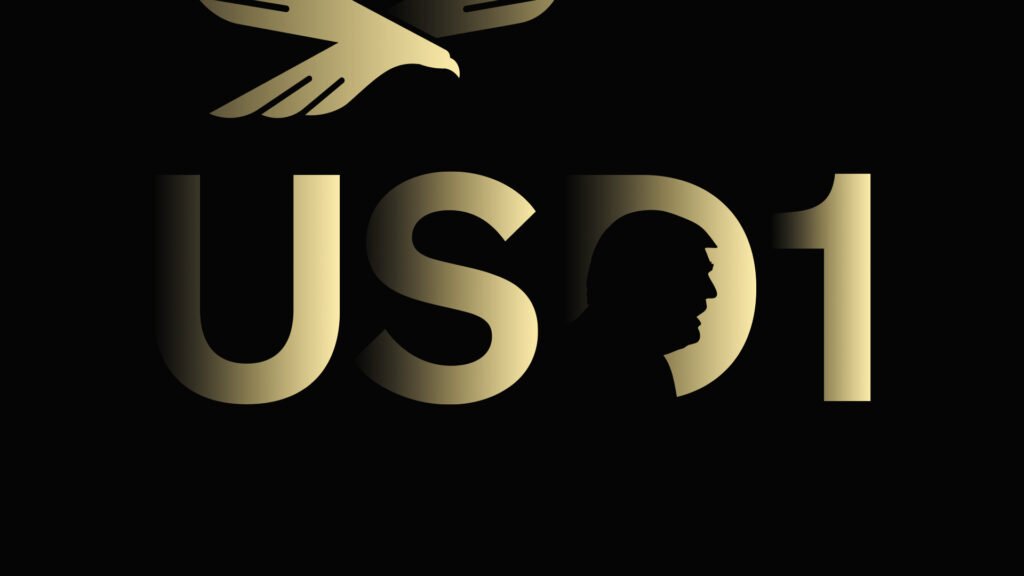 Biểu tượng USD1 với hình ảnh Donald Trump. Thiết kế độc đáo kết hợp hình ảnh đại bàng và cựu tổng thống Mỹ.